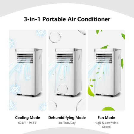 8000 BTU 3-in-1 Portable Air Conditioner with Remote Control-White