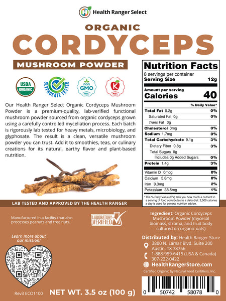 Organic Cordyceps Mushroom Powder 3.5 oz (100g)