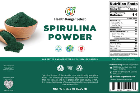 Health Ranger Select Spirulina Powder 1300g, #10 can