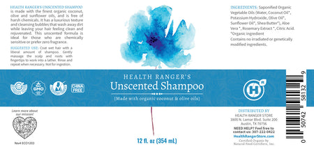 Health Ranger's Unscented Shampoo 12 oz