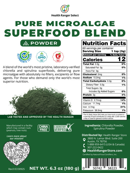 Pure Microalgae Superfood Blend Powder 6.3oz 180g