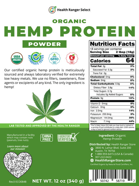 Organic Hemp Protein Powder 12 oz (340 g)