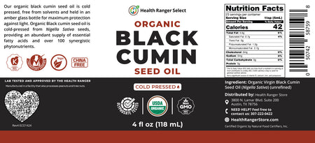 Organic Black Cumin Seed Oil 4oz (118 ml)