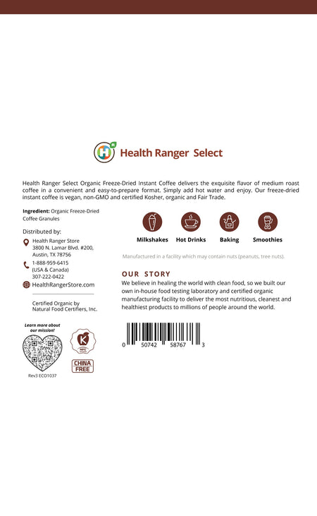 Fair Trade Organic Freeze-Dried Instant Coffee 3oz (87g)