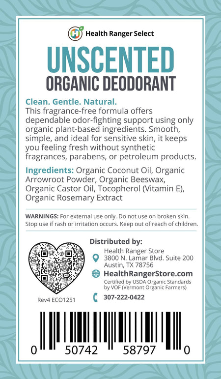 Organic Unscented Deodorant 3 oz (90 g)