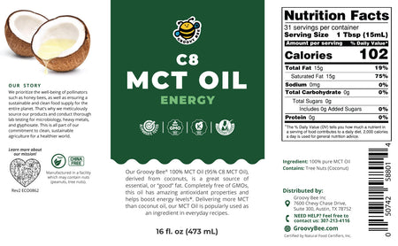 100% MCT Oil (95% C8 MCT Oil) - Energy 16 fl oz (473 ml)