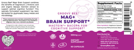 Mag+ Brain Boost Nootropic (Magtein + Bacopa for Cognitive Performance) 60 Capsules (550mg Each)