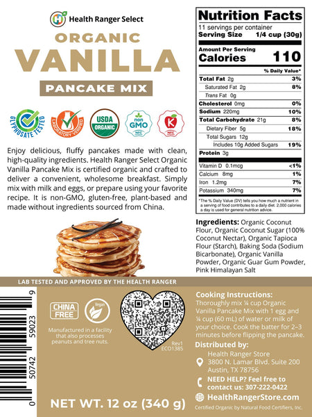 Organic Vanilla Pancake Mix 12 oz (340g)