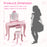 Kid Vanity Table Stool Set with Oval Rotatable Mirror-Pink