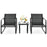 3 Pieces Patio Bistro Furniture Set with Glass Top Table Garden Deck-Black