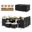 11 Piece Patio Dining Set Wicker Chairs and Tempered Glass Table with Waterproof Cushions-Black & White