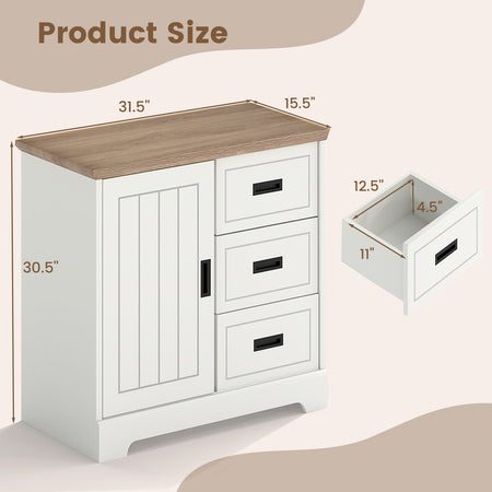 Farmhouse Sideboard Buffet Cabinet Kitchen Pantry with Sliding Doors-White