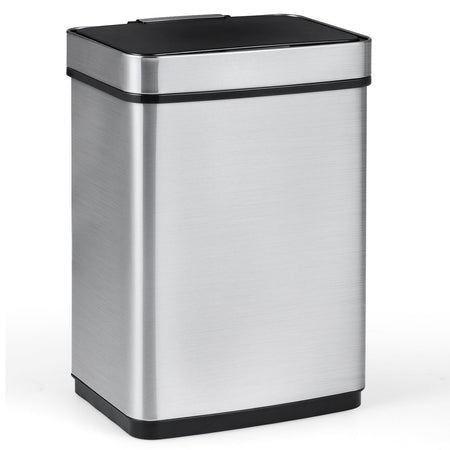 16 Gallon Trash Can Infrared Motion Sensor Garbage Can with Dual Compartments-Silver
