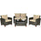 4 Pieces Patio Rattan Furniture Set with Cushions