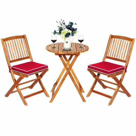 3 Pieces Patio Folding Bistro Set with Padded Cushion and Round Coffee Table-Red