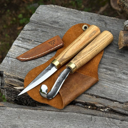 2-Piece Spoon Carving Knife Set with Leather Sheaths
