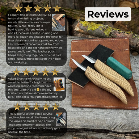2-Piece Wood Carving Knife Set with Leather Strop and Case