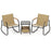 3 Piece Rocking Bistro Chairs and Side Table Set with Storage Bag-Brown