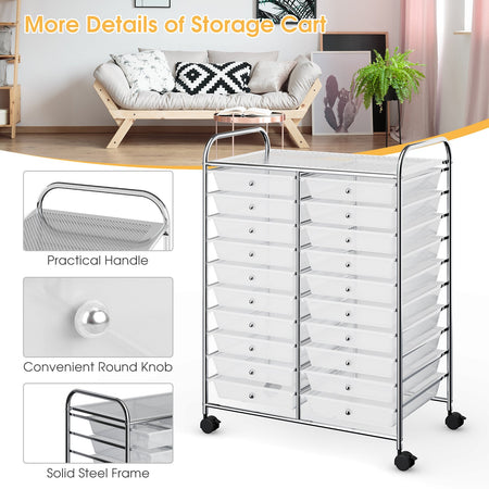 20 Drawers Storage Rolling Cart Studio Organizer-Transparent