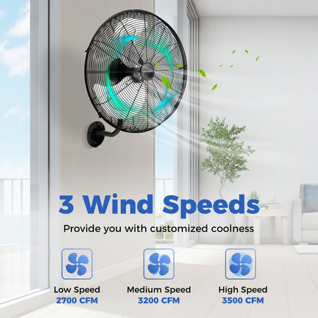 20 Inch Wall Mount Fan with 3 Fan Speeds and Adjustable Tilt Head-Black