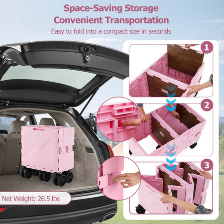 Large Foldable Utility Cart with 2-Tier Storage Crates and Telescoping Handle