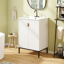 24 Inch Bathroom Vanity with Sink Combo and Adjustable Shelf-White