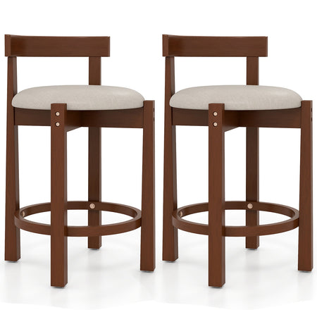 24 Inch Counter Height Bar Stools Set of 2 with Backrests and Footrests-Beige