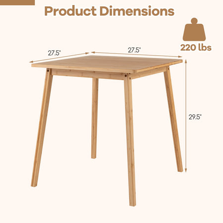 27.5 Inch Square Bamboo Dining Table for 2-4 People-Natural