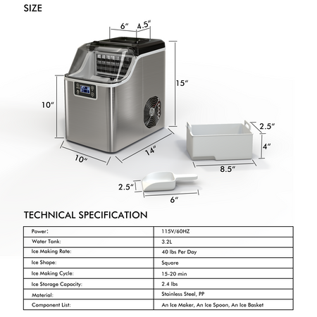 Portable Ice Maker with Scoop & Basket