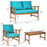 4 Pcs Wooden Patio Furniture Set Table Sofa Chair Cushioned Garden