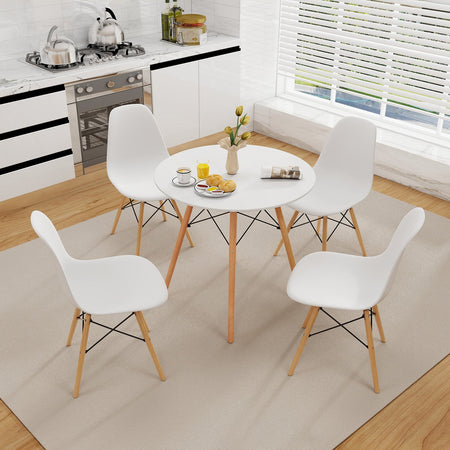 Round Modern Dining Table with Solid Wooden Leg-White
