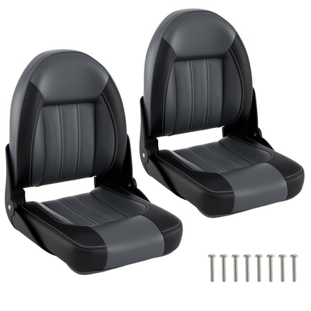 2-Pack Folding High Back Boat Chairs with Sponge Padding and Fixing Bolts-Black