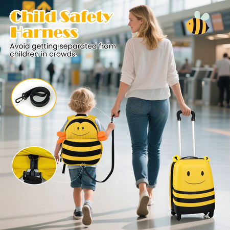 2 Pieces Kids Luggage Set on Wheels with Anti-Lose Rope and Retractable Rod-Yellow