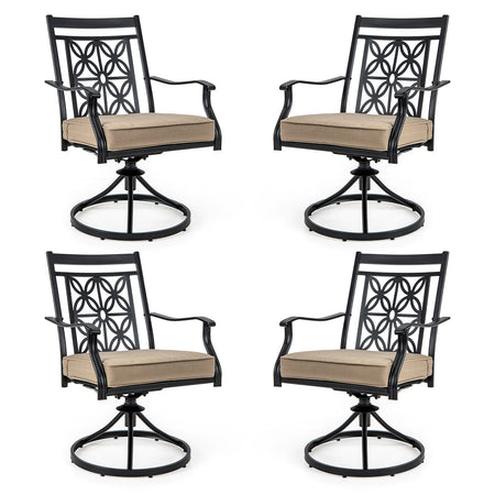 2 Pieces Patio Swivel Chairs with Blossom Pattern Backrest and Cushions-Black