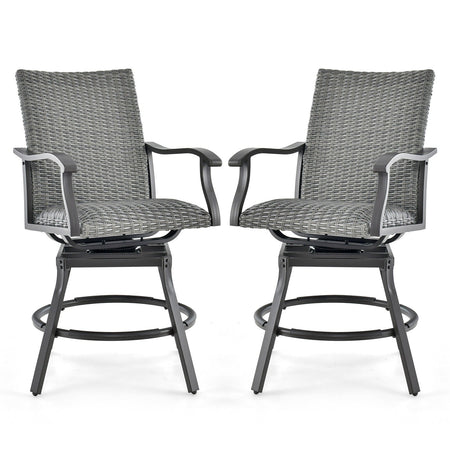 2 Pieces Patio Swivel Bar Chair Set with Quick Dry 4D Air Fiber Cushion
