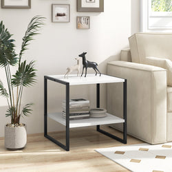 2-Tier Square End Table with Storage Shelf Reversible Design-White
