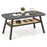 2-Tier Rectangular Center Coffee Table with Rattan Storage Shelf and Rubber Wood Legs-Dark Gray