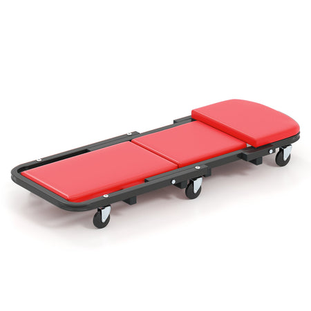 2-in-1 Folding Low Profile Mechanic Creeper with Padded Seat and 6 Wheels-Red
