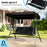 3-Person Porch Swing with Stand Outdoor Canopy Swing with Rattan Seat Back-Black