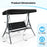 3-Person Porch Swing with Stand Outdoor Canopy Swing with Rattan Seat Back-Black