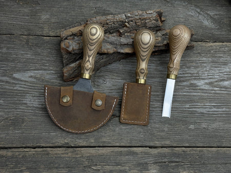 3-Piece Leather Working Kit with Leather Sheaths