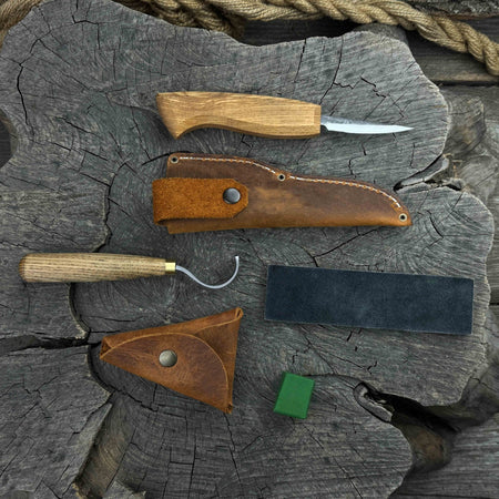 3-Piece Spoon Carving Tool Set with Leather Strop