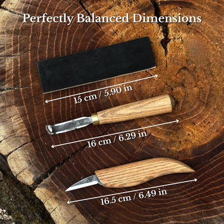 3-Piece Wood Carving Knife Set – Whittling Knife, Hook Knife & Leather Strop