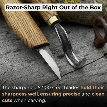 3-Piece Wood Carving Knife Set – Whittling Knife, Hook Knife & Leather Strop
