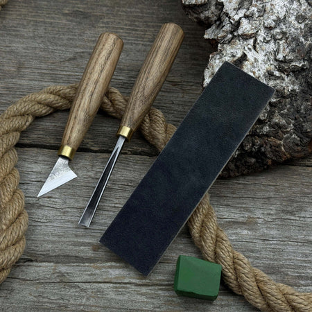 3-Piece Wood Carving Tool Set with Leather Strop