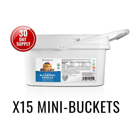 30 Days Food Supply (1 Adult) - Mini-Bucket Organic Blueberry Vanilla Pancake Mix 36 oz (1020 g) (15-Buckets)