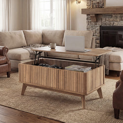 35.5" Rectangle Wooden Fluted Lift Top Coffee Table-Walnut