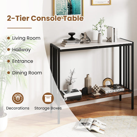 36 Inch Console Table 2-Tier Industrial Foyer Table with Sintered Stone Tabletop