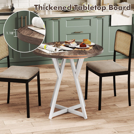 36 Inch Round Dining Table with Metal Pedestal Base-Natural