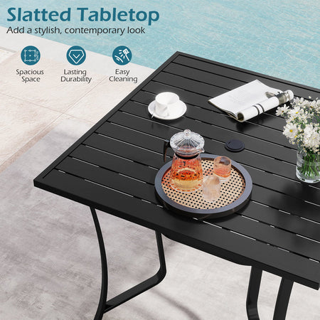 36 Inch Square Patio Table for 4 Metal Dining Table with Umbrella Hole-Black